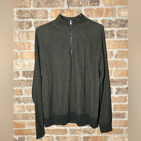 Banana republic supima cotton Mens 1/4 Zip Mock Neck Sweater dark army green M - Picture 3 of 8